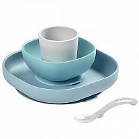 Beaba набор посуды jungle из 4 предметов (2 тарелки, стакан, ложка) / цвет синий					