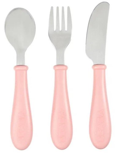 Beaba Набор для кормления (ложка, вилка, имитатор ножа) Set 3 couverts Inox / цвет old pink (розовый)
