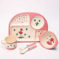 Крошка я Набор бамбуковой посуды из 5 предметов Фламинго / цвет розовый, бежевый